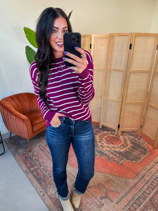 Grace Striped Sweater-Plum