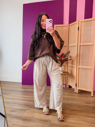 Thea Striped Barrel Pants-Taupe