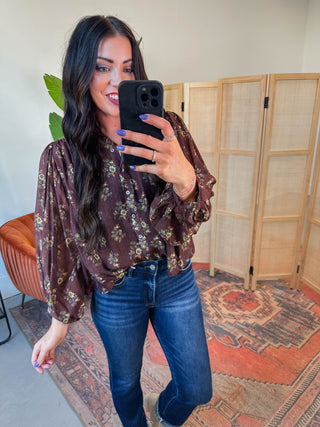 Alicia Floral Top-Brown