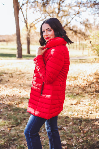 Ellis Quilted Puffer Jacket-Red