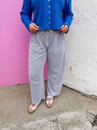 Thea Striped Barrel Pants-Navy