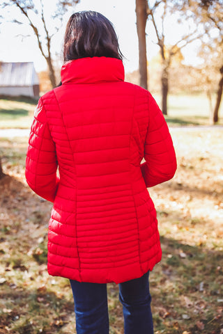 Ellis Quilted Puffer Jacket-Red