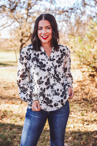 Shawna Floral Top-Black