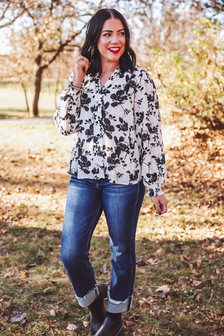 Shawna Floral Top-Black