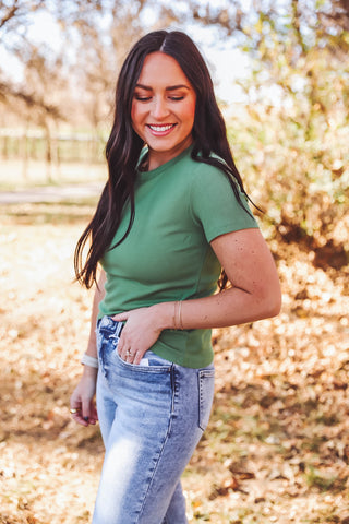 Jordie Waffle Knit Top-Green