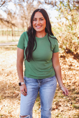 Jordie Waffle Knit Top-Green