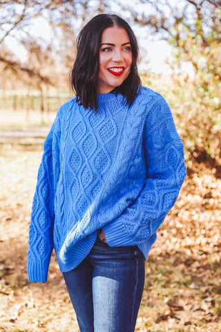 Carmen Cable Knit Sweater-Blue