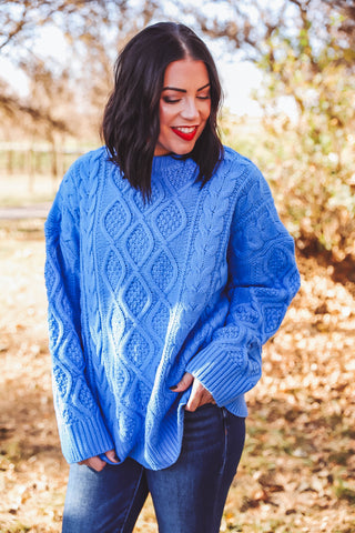 Carmen Cable Knit Sweater-Blue