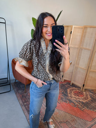 Regina Leopard Top-Taupe