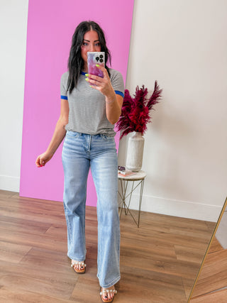 Claire Striped Top-Ivory/Royal