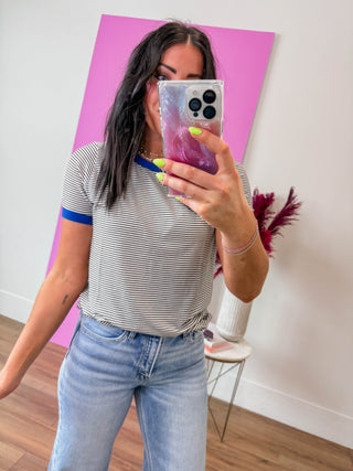 Claire Striped Top-Ivory/Royal