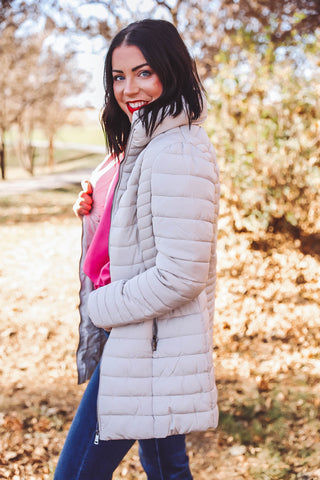 Ellis Quilted Puffer Jacket-Beige