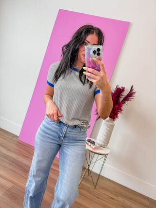 Claire Striped Top-Ivory/Royal