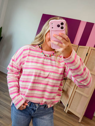 Sloane Striped Long Sleeve-Pink Mix