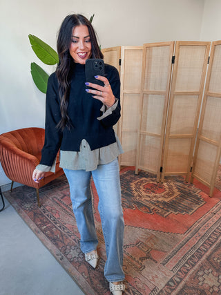 Layered Up Knit Top-Black