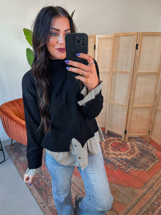 Layered Up Knit Top-Black