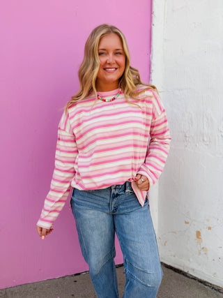 Sloane Striped Long Sleeve-Pink Mix