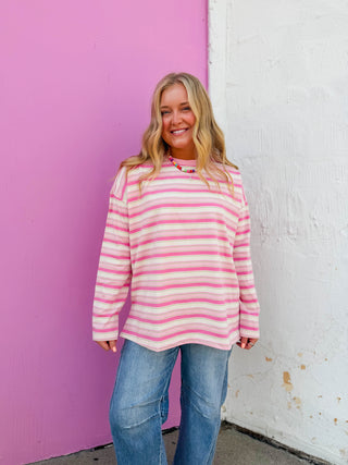 Sloane Striped Long Sleeve-Pink Mix