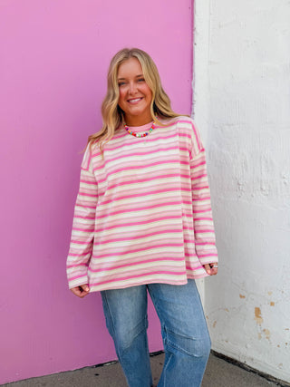 Sloane Striped Long Sleeve-Pink Mix