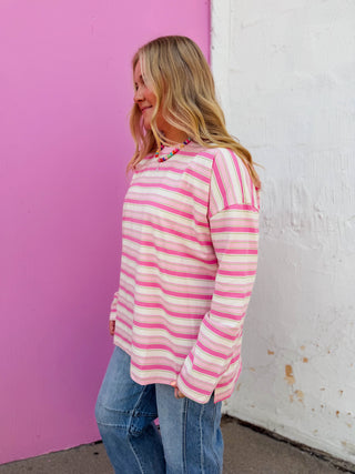 Sloane Striped Long Sleeve-Pink Mix