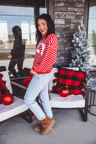 Jolly Striped Pullover-Red