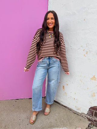 Maisie Striped Sweater-Choco/Pink