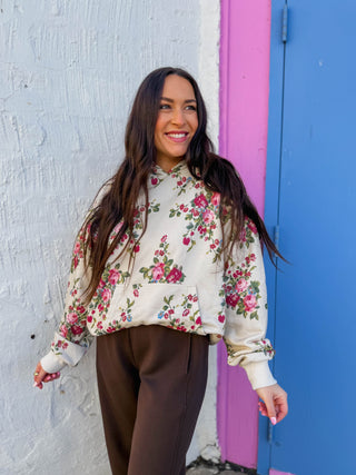 Elevated Essential Hoodie-Ivory Floral