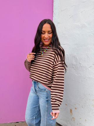 Maisie Striped Sweater-Choco/Pink