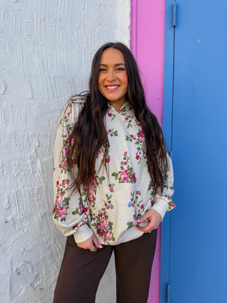 Elevated Essential Hoodie-Ivory Floral