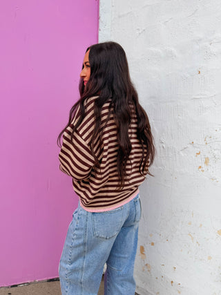 Maisie Striped Sweater-Choco/Pink