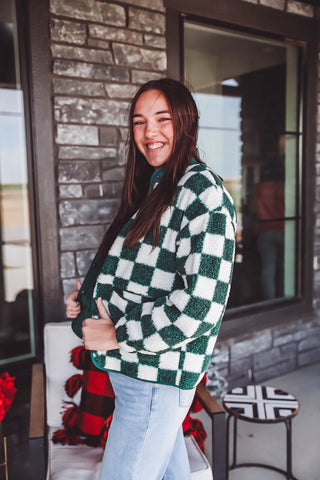 Teddy Checkered Jacket-Hunter Green