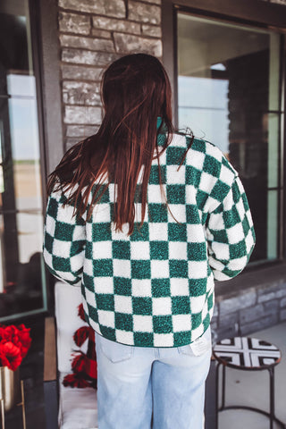 Teddy Checkered Jacket-Hunter Green