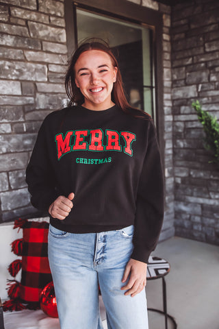 Merry Christmas Stencil Crewneck-Black