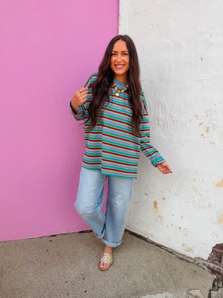 Sloane Striped Long Sleeve-Teal Mix