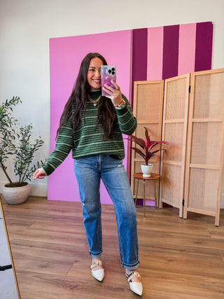 Meg Striped Sweater-Forest