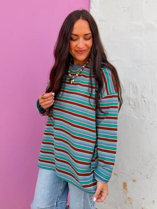 Sloane Striped Long Sleeve-Teal Mix