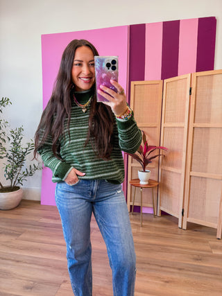 Meg Striped Sweater-Forest