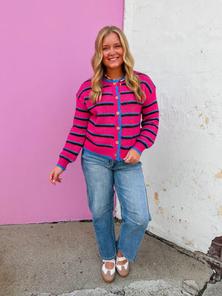 Nikki Striped Cardigan-Magenta Mix