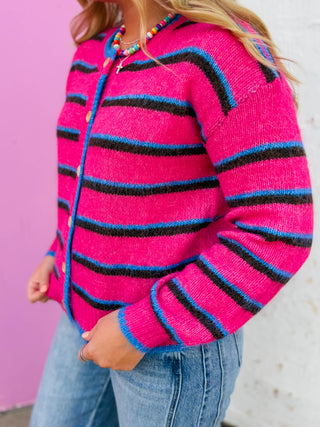 Nikki Striped Cardigan-Magenta Mix