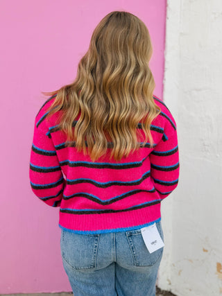 Nikki Striped Cardigan-Magenta Mix