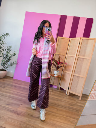 Lainey Waffle Knit Top-Pink