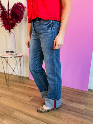 Rylee High Rise Cuffed Wide Leg Denim