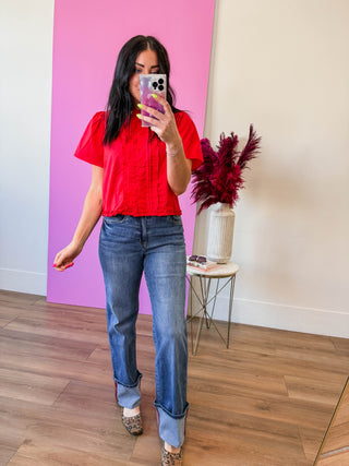 Rylee High Rise Cuffed Wide Leg Denim