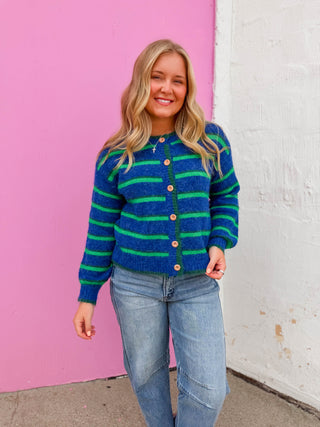 Nikki Striped Cardigan-Cobalt Blue Mix