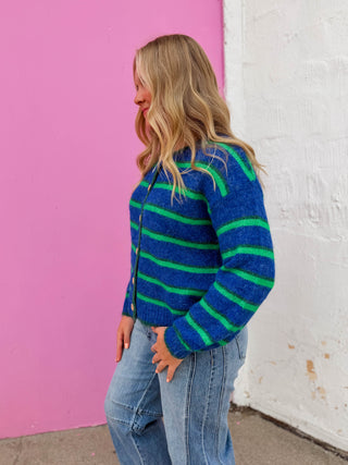 Nikki Striped Cardigan-Cobalt Blue Mix