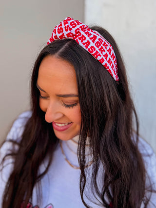 Red Nebraska Printed Headband
