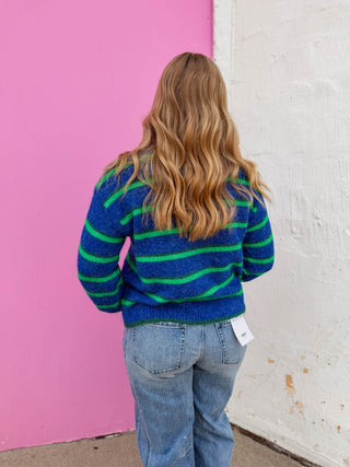 Nikki Striped Cardigan-Cobalt Blue Mix