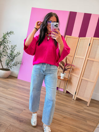 Kara Henley Sweater-Fuchsia