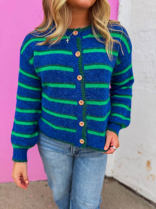 Nikki Striped Cardigan-Cobalt Blue Mix
