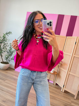 Kara Henley Sweater-Fuchsia